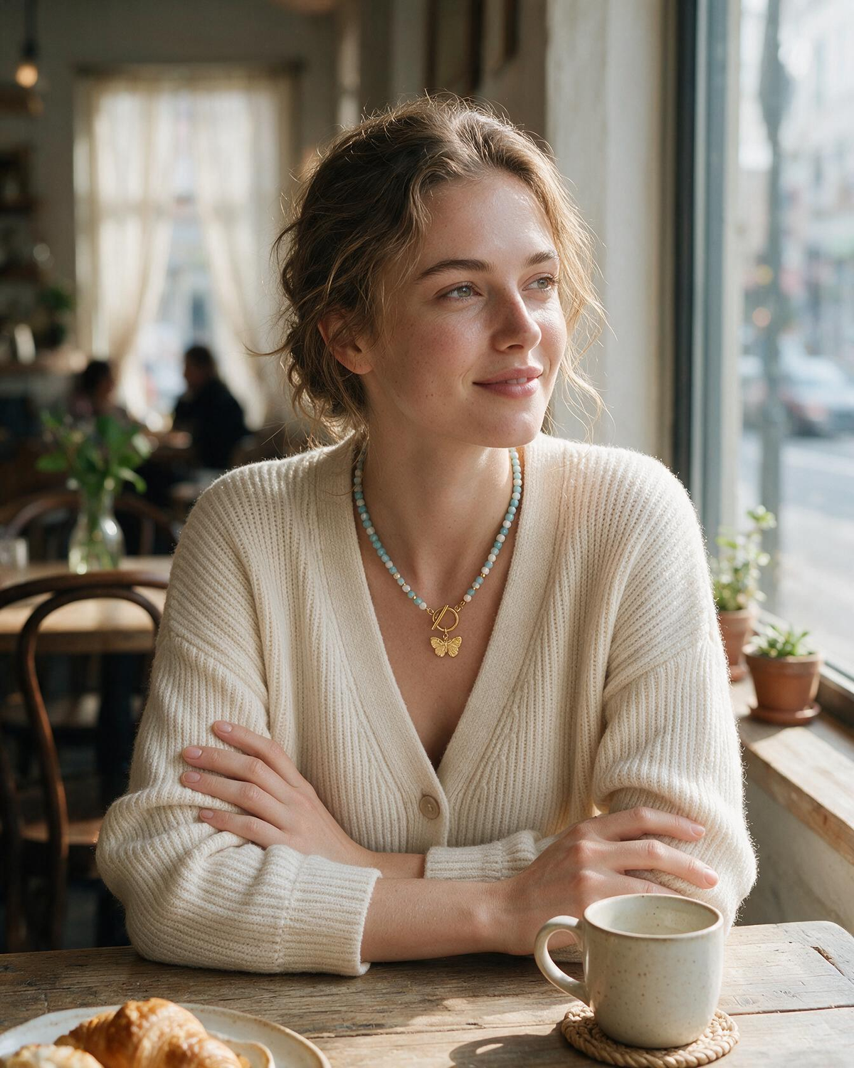 Sky & Pearl Butterfly Necklace