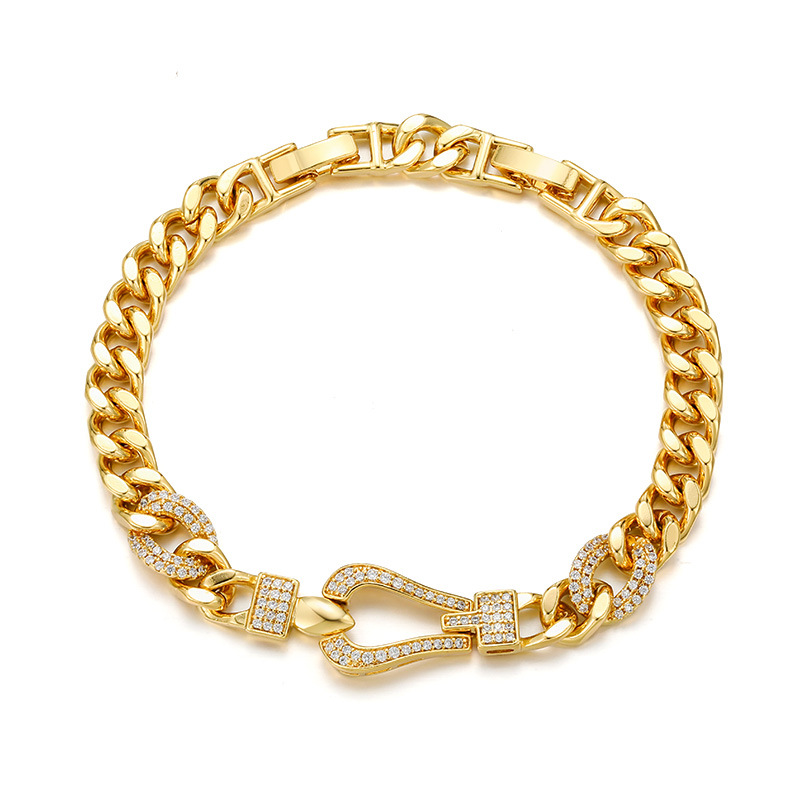 Cuban Link Bracelet — Gold-Plated with Diamond-Set Clasp