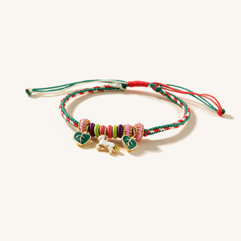Meadow Charm Bracelet — Multi-strand braided cord with colorful beads and gold-tone charms (main view)