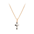 Cross Pendant Necklace — Black & White Crystal on Rose Gold Chain