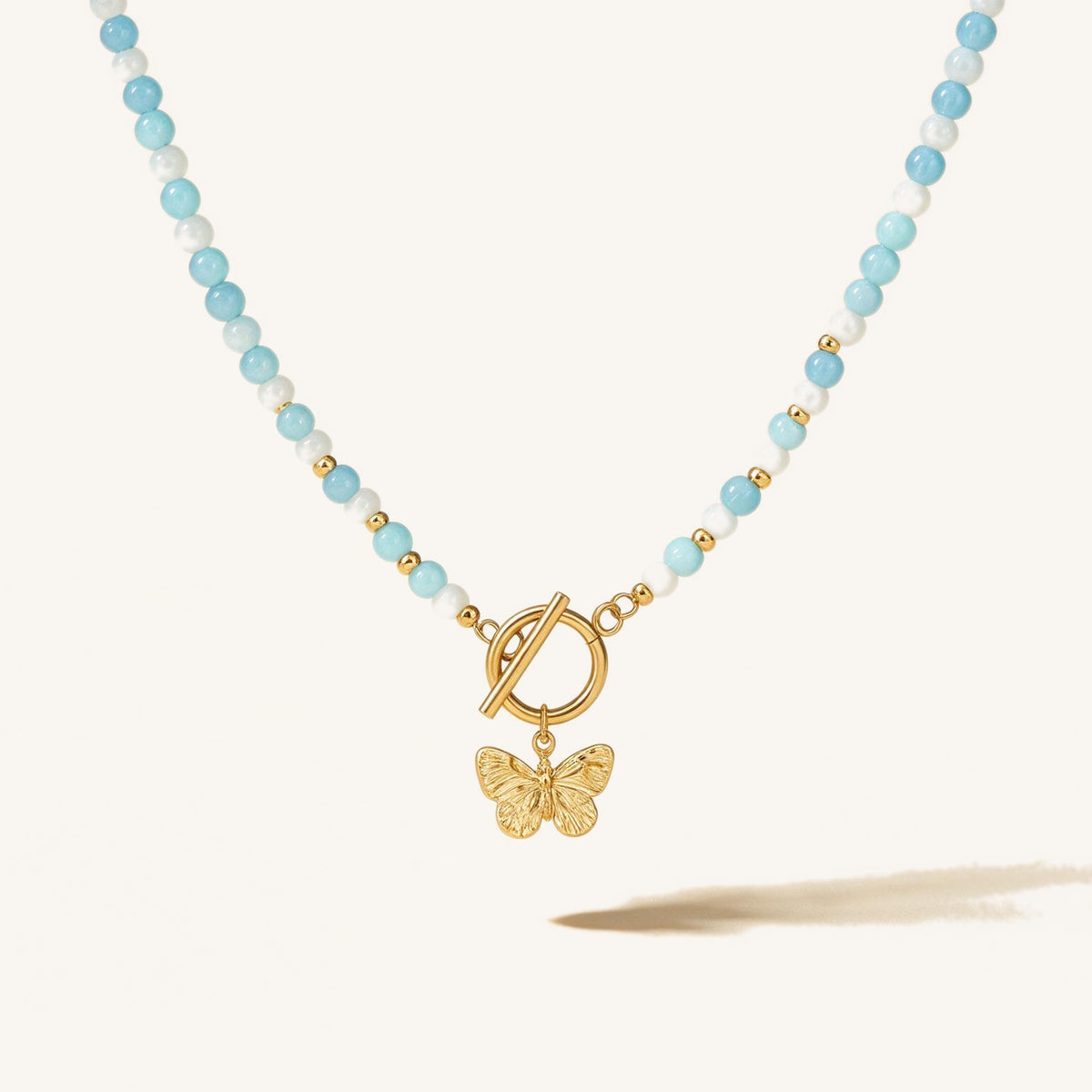 Sky & Pearl Butterfly Necklace