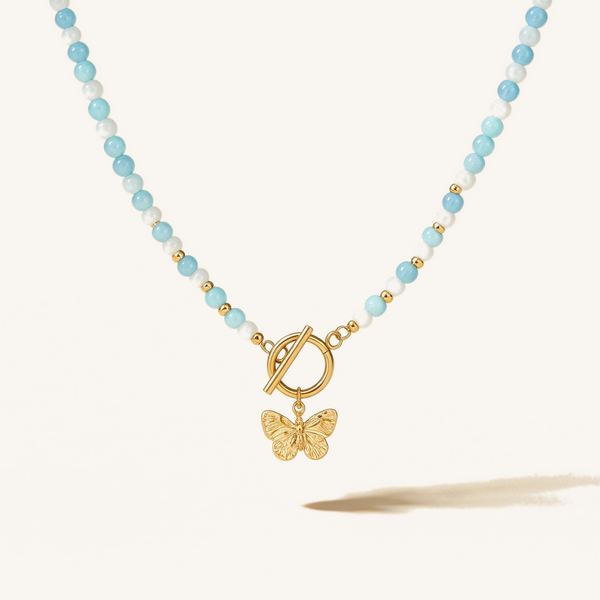 Sky & Pearl Butterfly Necklace
