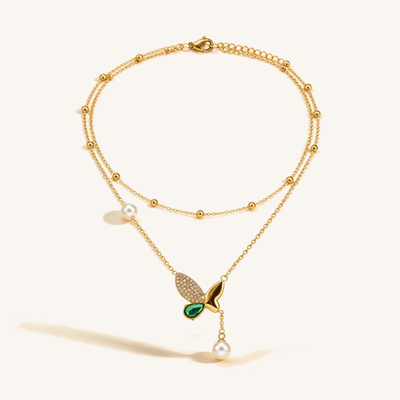 Layered Butterfly Pearl Necklace