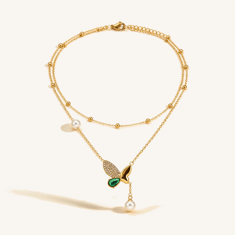 Layered Butterfly Pearl Necklace