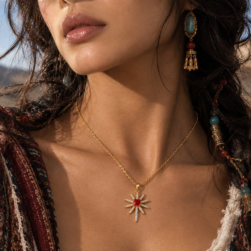 Red Coral Bead Necklace — Red coral-toned bead strand with gold-tone spacers (close-up detail)