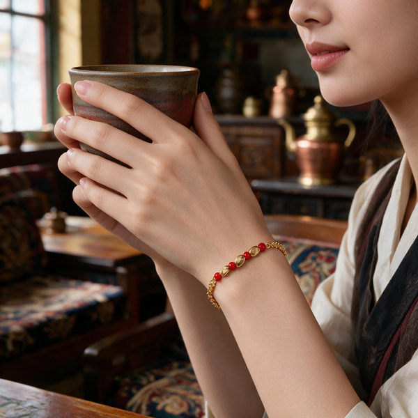 Botanical Gold & Coral Bracelet