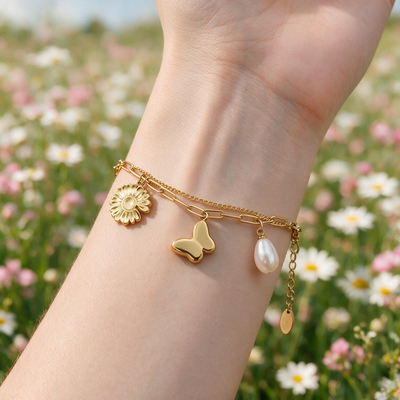 Daisy & Butterfly Charm Bracelet