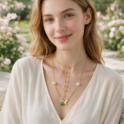 Layered Butterfly Pearl Necklace