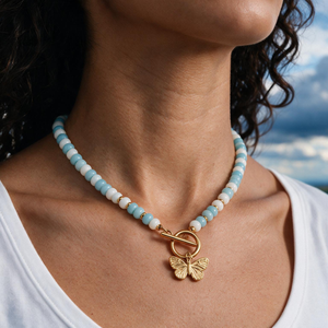 Sky & Pearl Butterfly Necklace