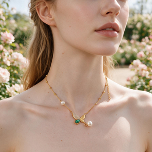 Layered Butterfly Pearl Necklace