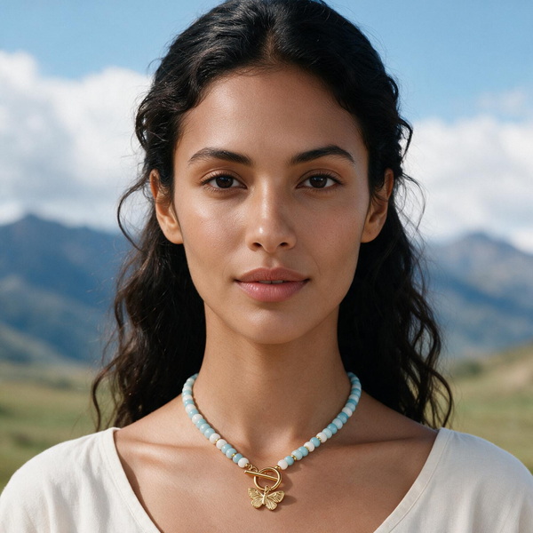Sky & Pearl Butterfly Necklace