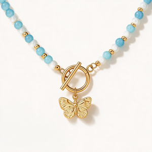 Sky & Pearl Butterfly Necklace