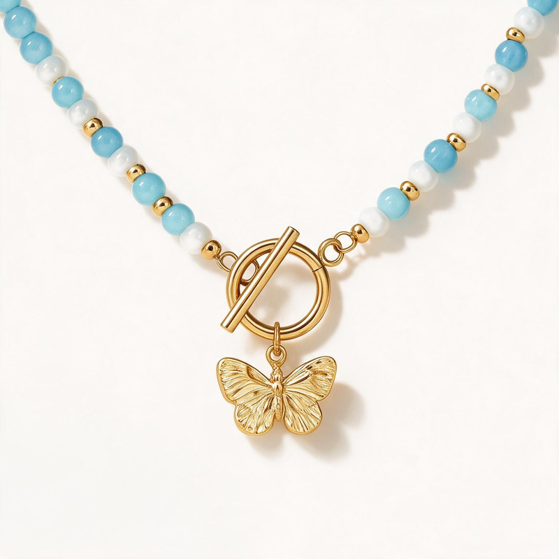 Sky & Pearl Butterfly Necklace