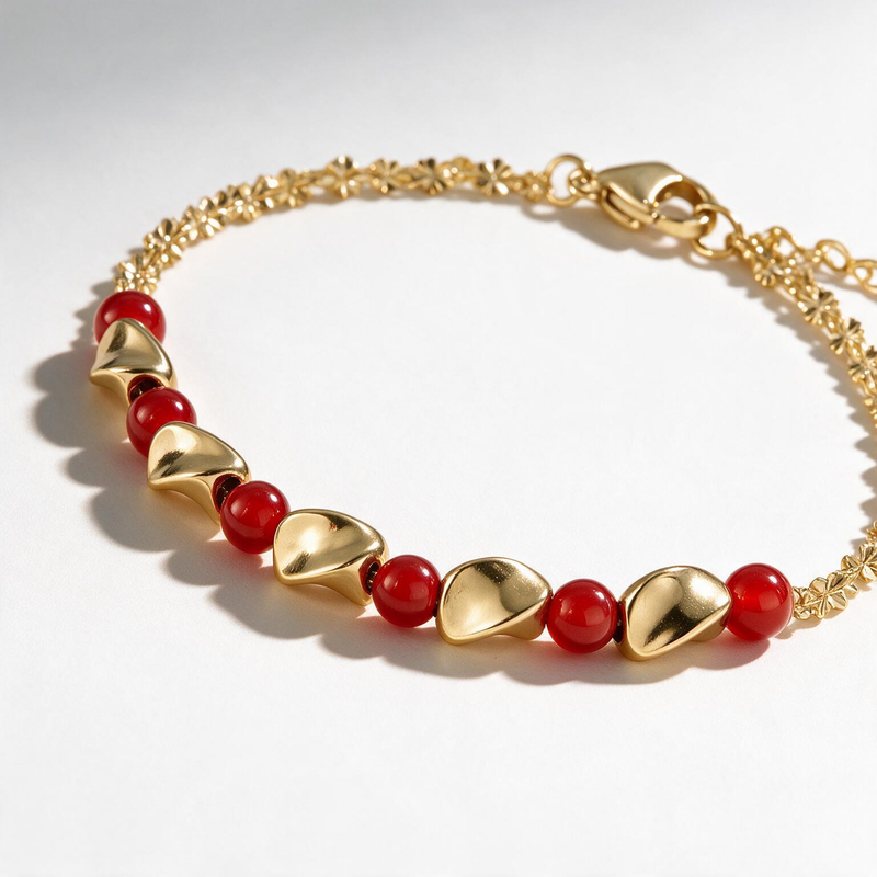 Botanical Gold & Coral Bracelet