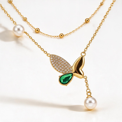 Layered Butterfly Pearl Necklace