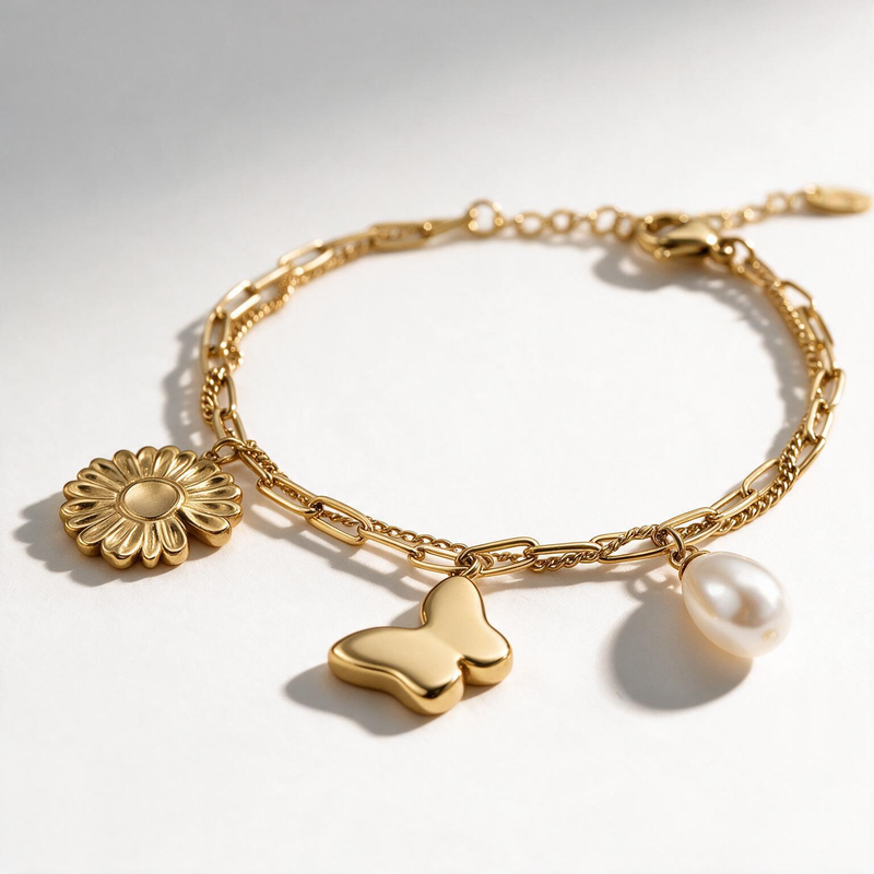 Daisy & Butterfly Charm Bracelet
